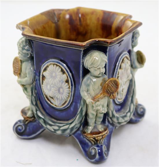 George Tinworth for Doulton Lambeth. An unusual flower pot, 12.5cm, restorations